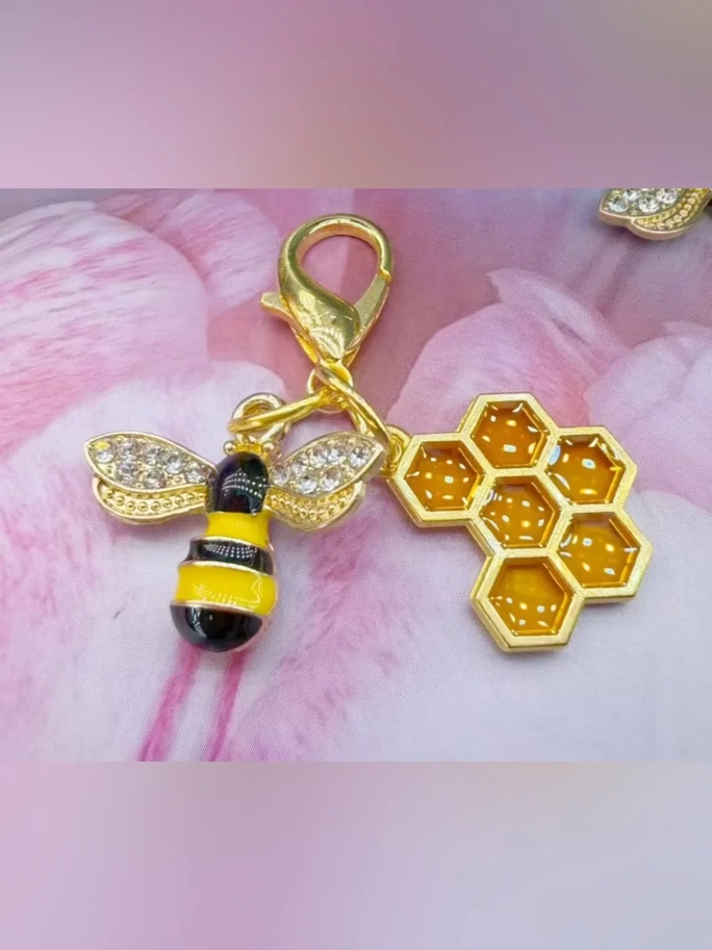 Bee and Honeycomb Charm Pendant in Gold and Yellow